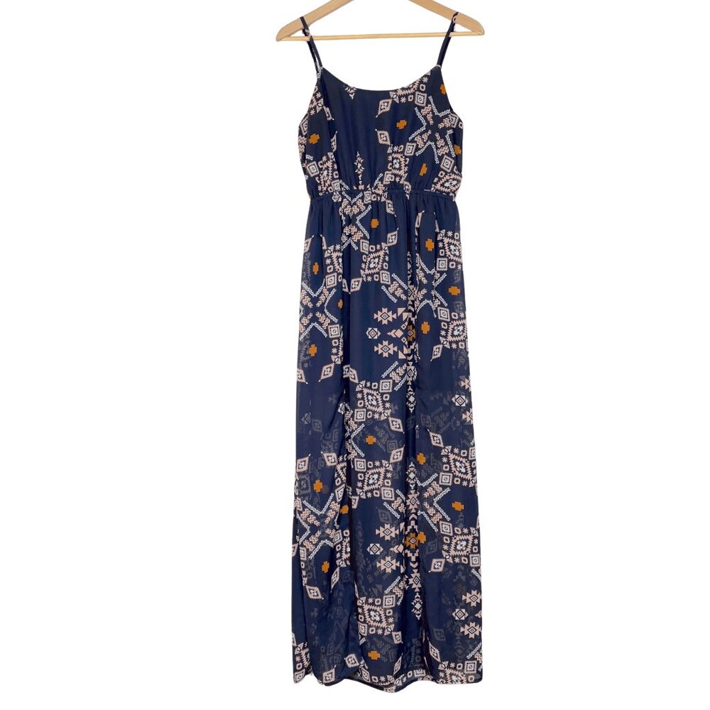Fire Los Angeles Women‎ Spaghetti Strap Maxi Dress Sz Medium Aztec Southwestern